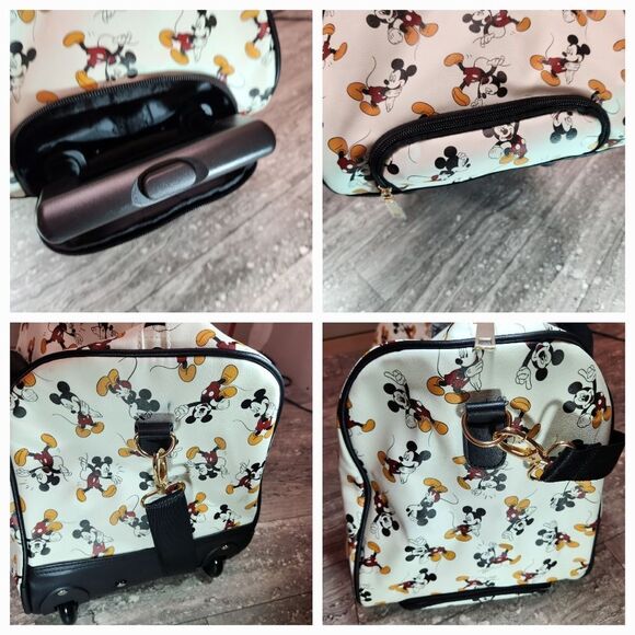 🇬🇪🔥NWT Disney Bioworld Ivory Mickey Mouse Roller Duffel Travel Bag - Picture 3 of 15